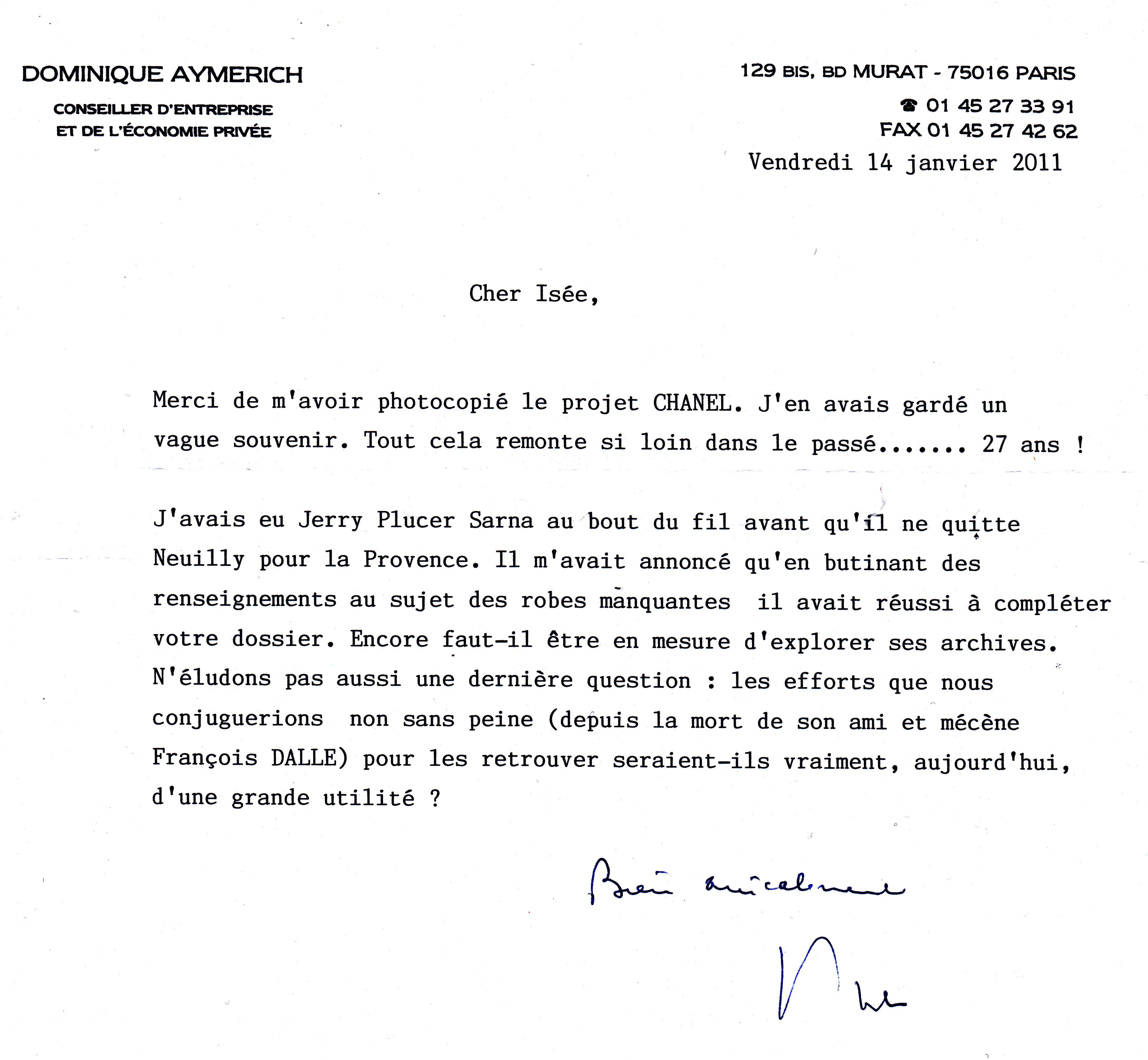 lettre de Dominique Aymerich